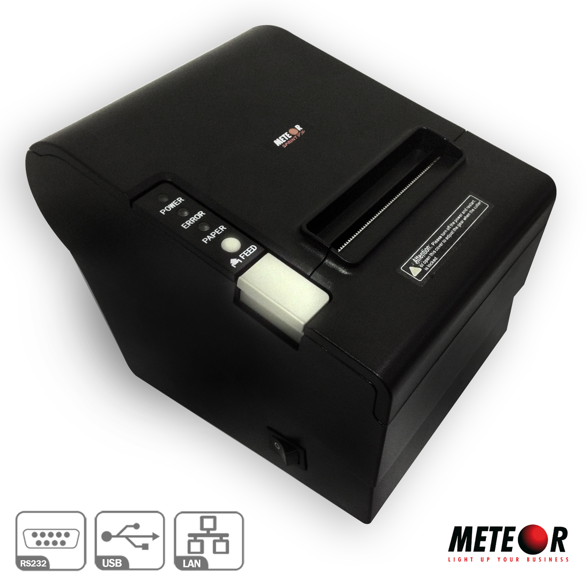 STAMPANTE POS TERMICA METEOR SPRINT R 80MM BLACK PORTA USB + RS232C + ETHERNET PER STAMPE RICEVUTE/COMANDE/SCOMMESSE + TAGLIERINA