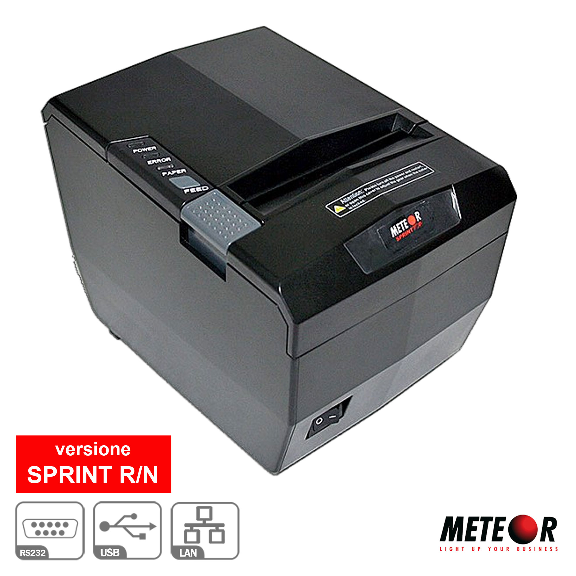 STAMPANTE POS TERMICA METEOR SPRINT R/N 80MM BLACK PORTA USB + RS232C + ETHERNET PER STAMPE RICEVUTE/COMANDE/SCOMMESSE + TAGLIERINA