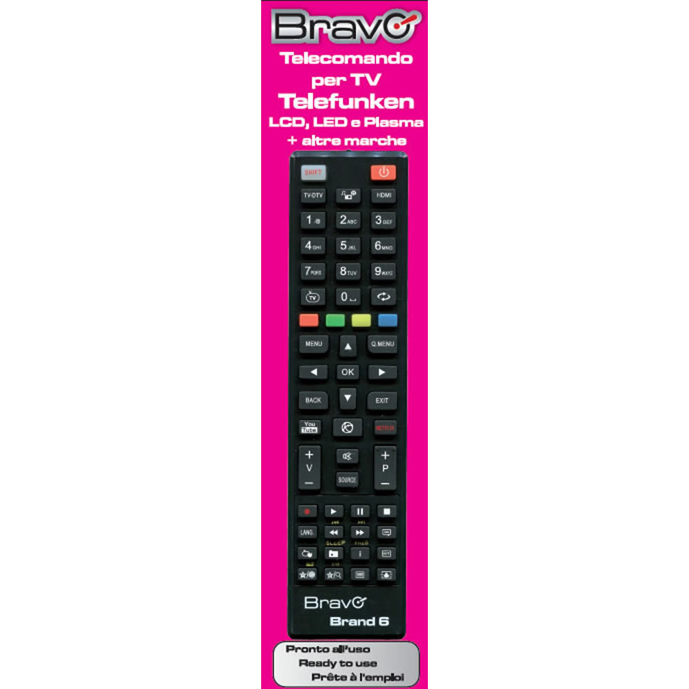 TELECOMANDO BRAVO BRAND 6 DEDICATO PER TV TELEFUNKEN + ALTRE MARCHE LED, LCD, PLASMA (90202066)