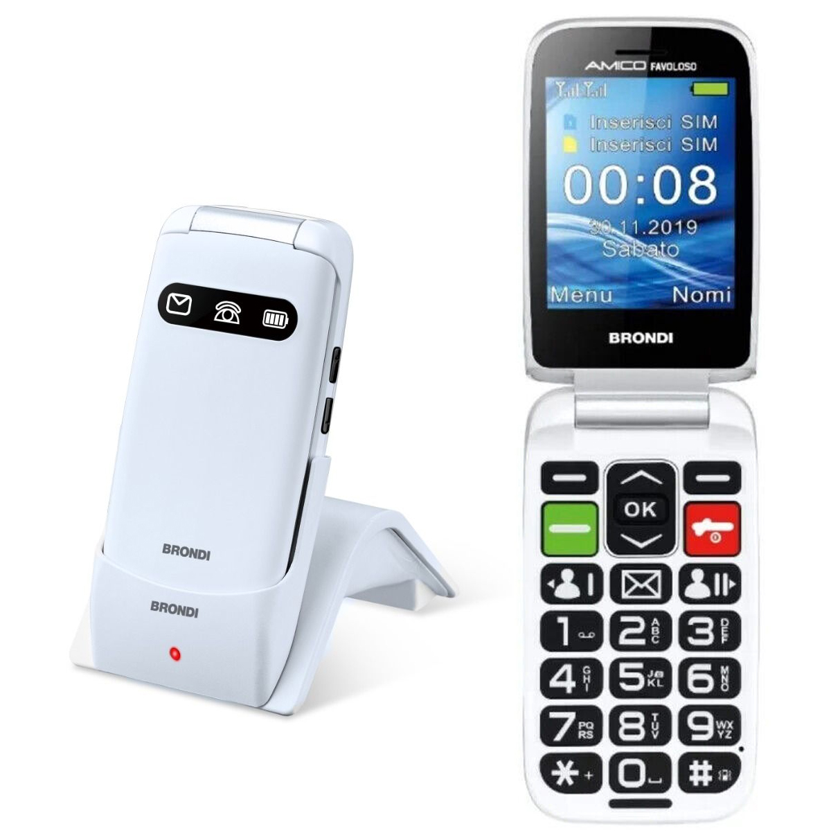 TELFONO CELLULARE BRONDI AMICO FAVOLOSO DISPLAY CON FLIP ATTIVO GSM DUAL-SIM DISPLAY 2.8" Fotocamera 1.3 Mp COLORE BIANCO
