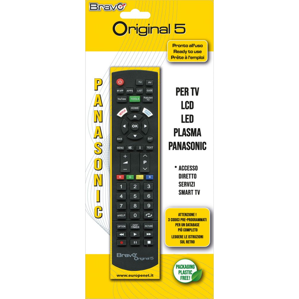 TELECOMANDO BRAVO BRAND 5 DEDICATO PER TV PANASONIC LED, LCD, PLASMA (90202065)