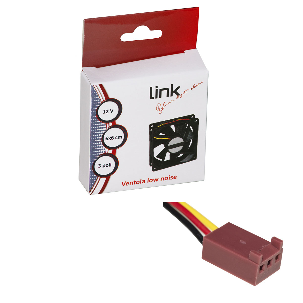 VENTOLA LINK LKV6010 POWER FAN 60x60x10 SLEEVE BEARING 12V 3 FILI 2000RPM