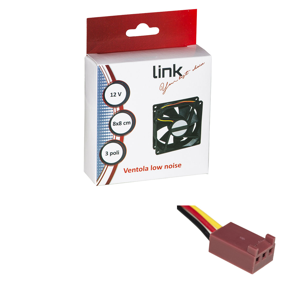 VENTOLA LINK LKV8025 POWER FAN 80x80x25 SLEEVE BEARING 12V 3 FILI 2000RPM