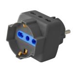 ADATTATORE 3 PRESE 2x BIPASSO 2P+T 1016/A + 1x BIPASSO/SCHUKO 2P+T 1016/A , SPINA SCHUKO16A 2P+T COLORE NERO