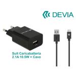 KIT DEVIA DESC21A186B CARICABATTERIE 2.1A (10.5W) FAST CHARGE + CAVO DATI 1MT ANDROID "Micro USB" COLORE NERO