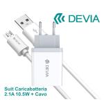 KIT DEVIA DESC21A286W CARICABATTERIE 2.1A (10.5W) FAST CHARGE + CAVO DATI 1MT ANDROID "Micro USB" COLORE BIANCO