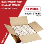 ROTOLO TERMICO 57x35mt anima da 12mm per REGISTRATORI DI CASSA - STAMPANTI FISCALI - STAMPANTI TICKET CONF. 50PZ
