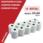 ROTOLO TERMICO 57x30mt anima da 12mm per REGISTRATORI DI CASSA - STAMPANTI FISCALI - STAMPANTI TICKET - BILANCE CONF. 10PZ