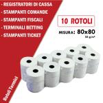 ROTOLO TERMICO 80x80mt anima da 12mm per REGISTRATORI DI CASSA - STAMPANTI FISCALI - STAMPANTI COMANDE - STAMPANTI TICKET - TERMINALI BETTING CONF. 10PZ