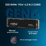 SSD CRUCIAL P3 PLUS CAPACITA' 1TB CT CT1000P3PSSD8 M.2 2280, PCIe 4.0 NVMe r:5000MB/s w:3600MB/s
