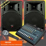 IMPIANTO KARAOKE E PIANO BAR PROFESSIONALE 2 CASSE PASSIVE 800W + 1 MICROFONO PROFESSIONALE + 1 MIXER AMPLIFICATO 8 CANALI DSP EFFETTI VOCE + CAVI (KM-800)