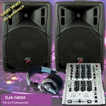 IMPIANTO PER DJ PROFESSIONALE 2 CASSE BI-AMPLIFICATE 1400W + 1 MIXER DJ PASSIVO 4 CANALI COMMUTABILI,FUNZIONE KILL E CROSSFADER + CUFFIA DJ PROFESSIONALE + CAVI (DJ4-1400A)
