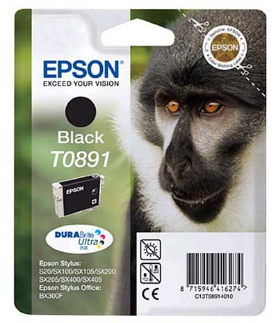 CARTUCCIA INK-JET EPSON BLACK SCIMMIA ORIGINALE C13T08914011 STYLUS S20, S21, SX100, SX110, SX200, BX300F