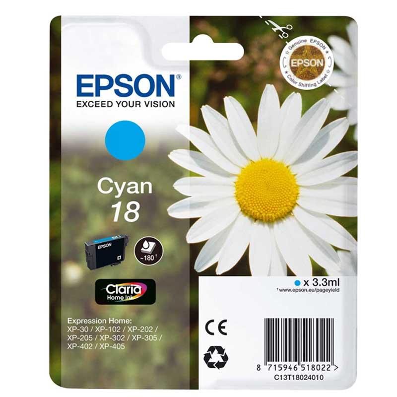 CARTUCCIA INK-JET EPSON CIANO MARGHERITA 18 ORIGINALE C13T18024010 Expression Home XP-102, XP-202, XP-205, XP-30, XP-302, XP-305, XP-402, XP-405