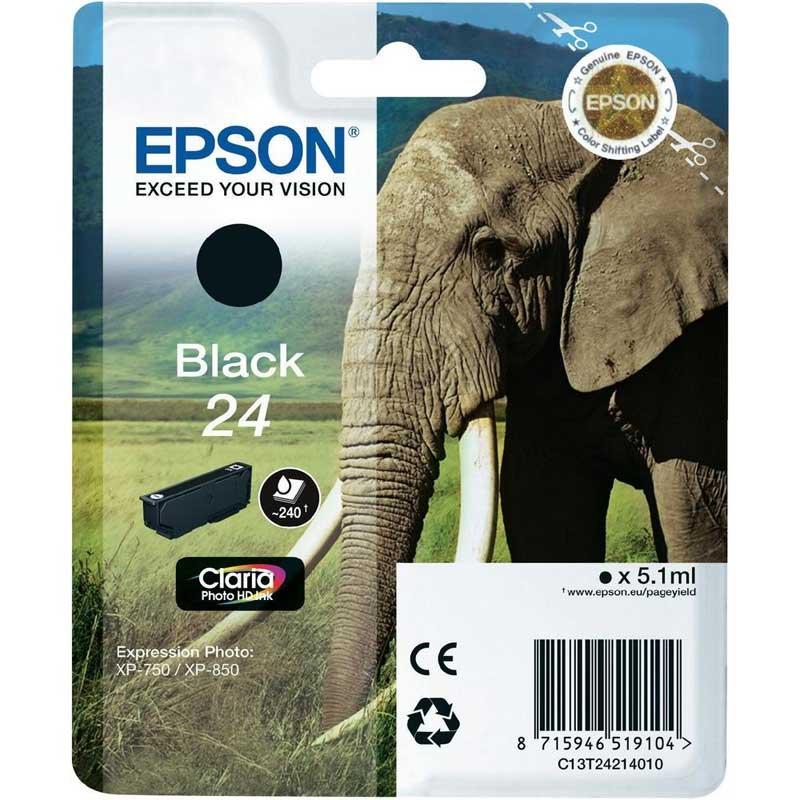 CARTUCCIA INK-JET EPSON BLACK ELEFANTE 24 ORIGINALE C13T24214012 Expression Photo XP-750, XP-850, Expression Premium XP-750, XP-850
