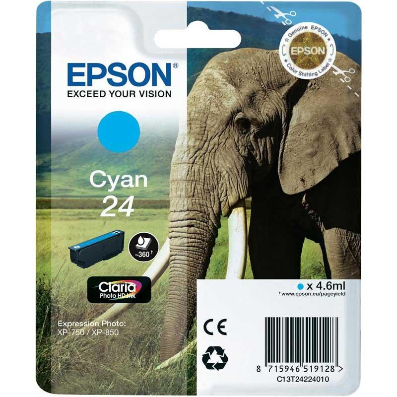CARTUCCIA INK-JET EPSON CIANO ELEFANTE 24 ORIGINALE C13T24224012 Expression Photo XP-750, XP-850, Expression Premium XP-750, XP-850