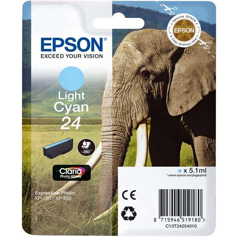 CARTUCCIA INK-JET EPSON CIANO CHIARO ELEFANTE 24 ORIGINALE C13T24254012 Expression Photo XP-750, XP-850, Expression Premium XP-750, XP-850