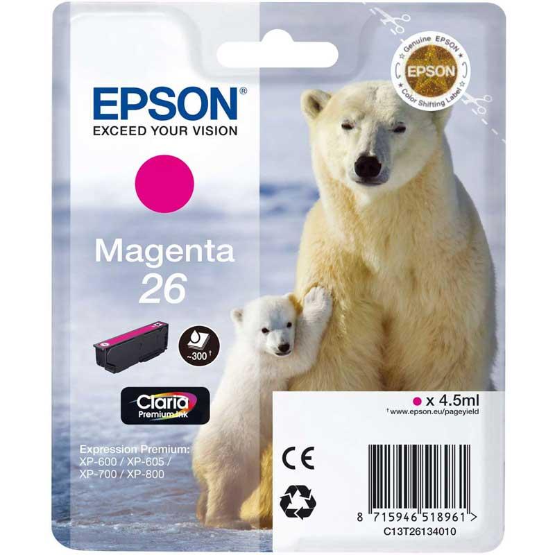 CARTUCCIA INK-JET EPSON MAGENTA ORSO POLARE 26 ORIGINALE C13T26134010 Expression Premium XP-600, XP-605, XP-700, XP-800
