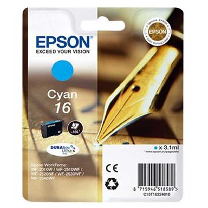CARTUCCIA INK-JET EPSON CIANO PENNA E CRUCIVERBA 16 ORIGINALE C13T16224012 WorkForce WF-2010W, WF-2510WF, WF-2520NF, WF-2530WF, WF-2540WF
