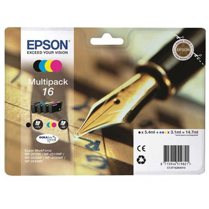 CARTUCCIA INK-JET EPSON MULTIPACK B-C-M-Y PENNA E CRUCIVERBA 16 ORIGINALE C13T16264012 WorkForce WF-2010W, WF-2510WF, WF-2520NF, WF-2530WF, WF-2540WF