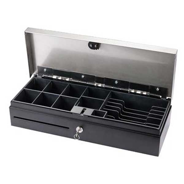 CASSETTO RENDIRESTO FLIP TOP IN FERRO 46x17x10 PER REGISTRATORI DI CASSA 

6v/12v CON CHIAVE COLORE BLACK FT4617-B