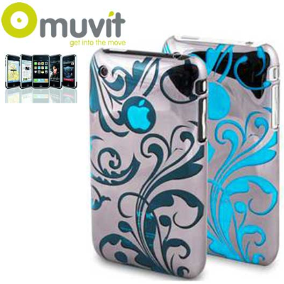 COVER POSTERIORE PER APPLE iPhone 3G/3G S DISEGNI FLOREALI AZZURRO TRASPARENTE + SCREEN PROTECTOR