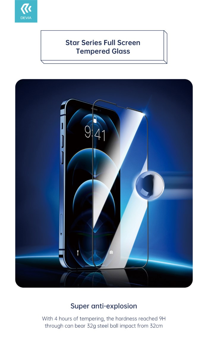 DEVIA PELLICOLA IN VETRO TEMPERATO 9H FULL SCREEN PER SMATHPHONE APPLE iPhone 13 6.1" / iPhone 13 Pro 6.1"
