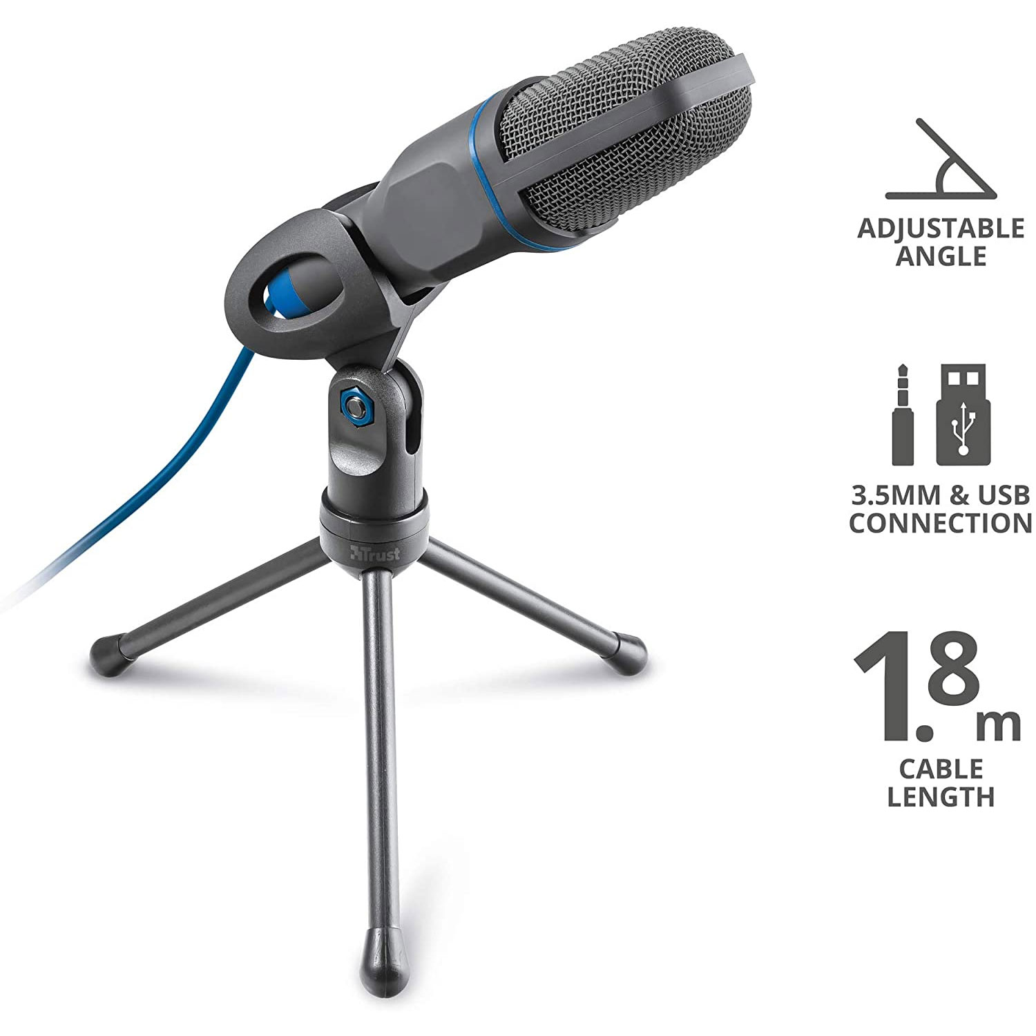 MICROFONO TRUST MICO ALL-ROUND USB/3.5MM + TREPPIEDE PER PC/LAPTOP