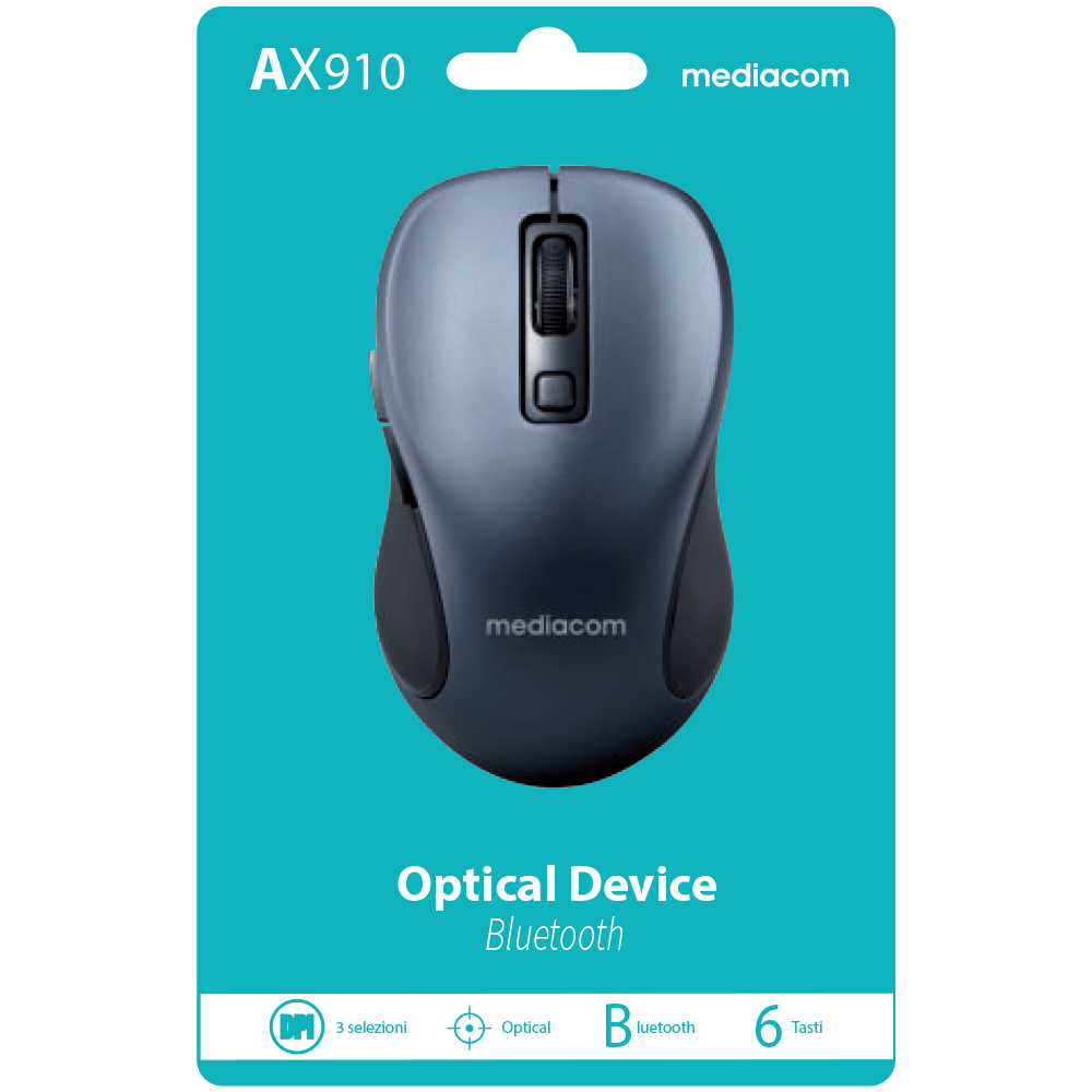 MOUSE MEDIACOM AX910 6 TASTI OTTICO 1600 dpi BLUETOOTH 4.0 COLORE GRIGIO SCURO