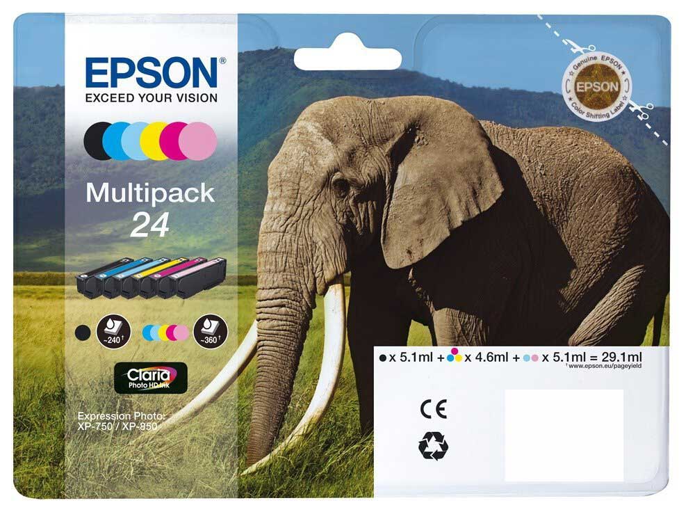CARTUCCIA INK-JET EPSON MULTIPACK B-C-M-Y ELEFANTE 24 ORIGINALE C13T24284011 Expression Photo XP-750, XP-850, Expression Premium XP-750, XP-850