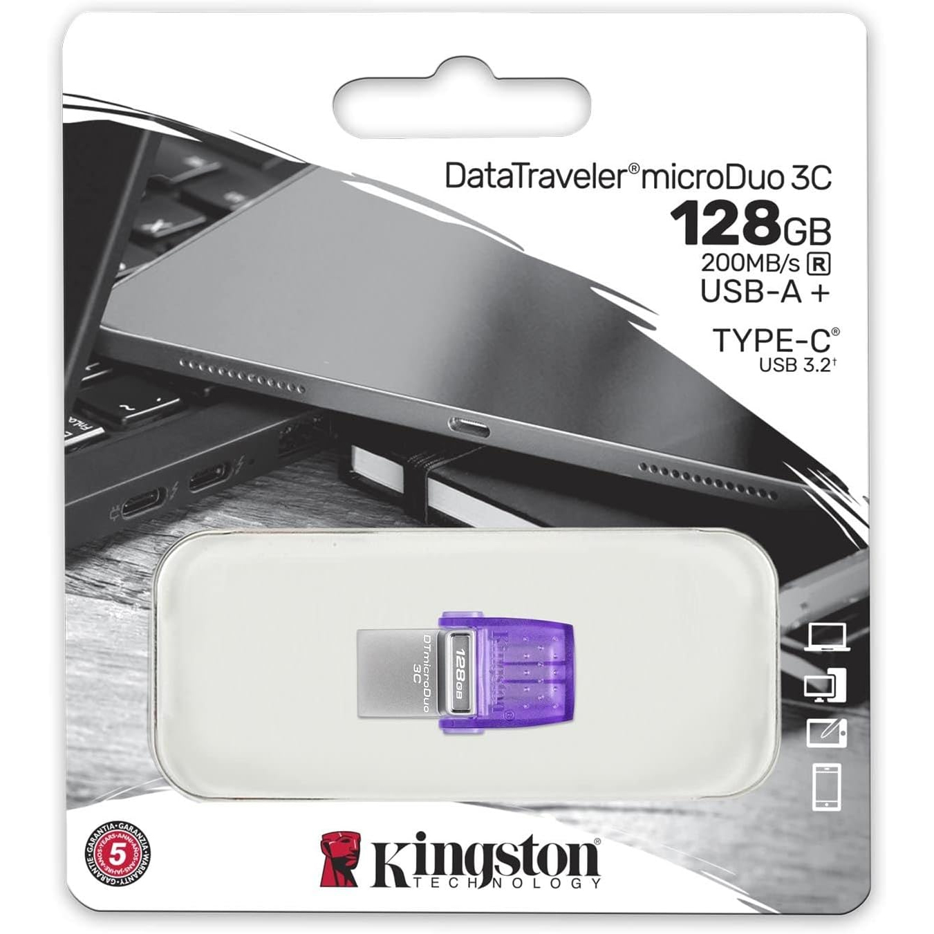 PEN DRIVE USB 3.2 KINGSTON DTDUO3C/128GB DataTraveler MicroDuo 3C Type-A e Type-C (Android/OTG)
