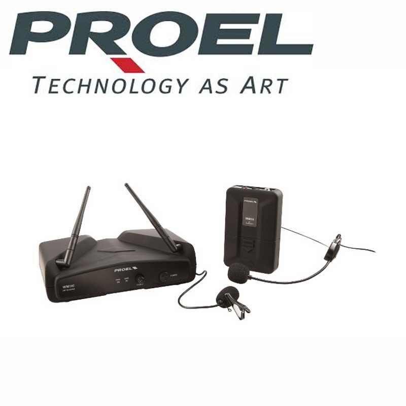 RADIOMICROFONO PROFESSIONALE PROEL WM100H LAVALIER E HEADSET VHF 211.500MHz + RICEVITORE