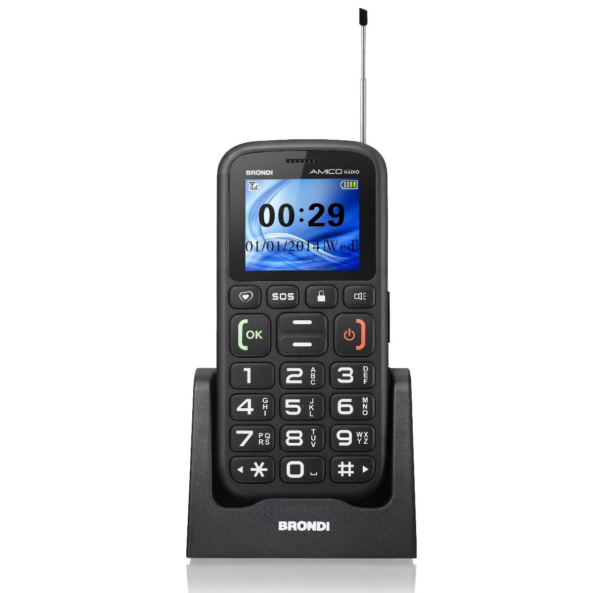 TELFONO CELLULARE BRONDI AMICO RADIO COLORE NERO DUAL-SIM GSM QUAD BAND DISPLAY 1.77" + FM RADIO