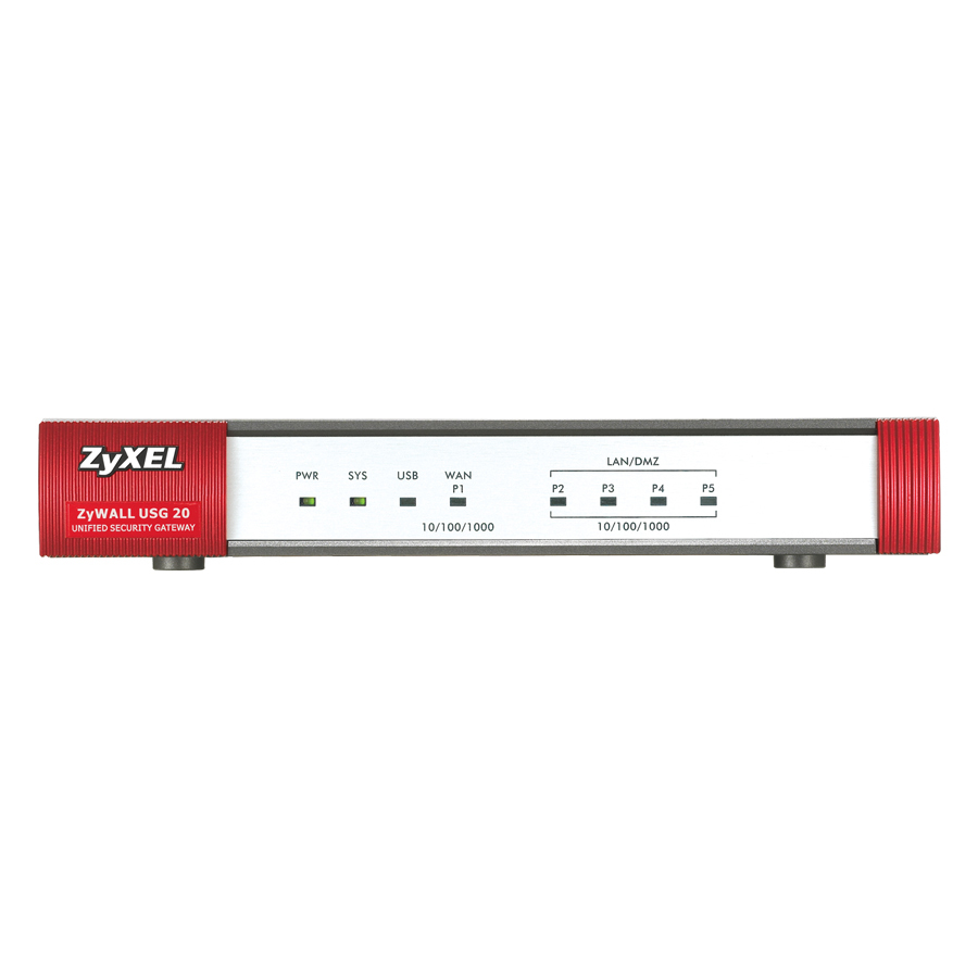 FIREWALL ZYXEL ZYXUSG-20 Unified Security Gateway 20. PORTE: 1xWAN, 4xLAN, 1xUSB. VPN: 5 IPSec/L2TP, 1 SSL