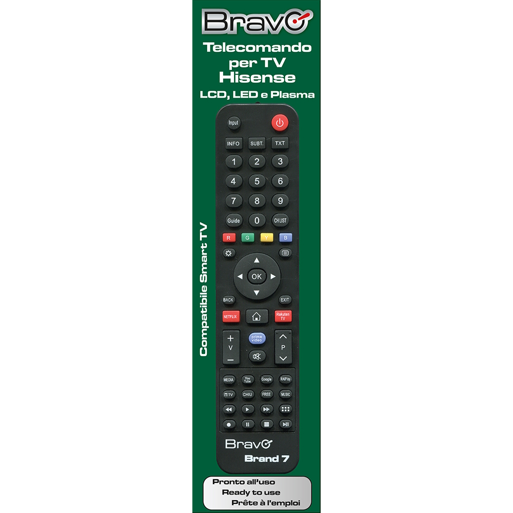 TELECOMANDO BRAVO BRAND 7 DEDICATO PER TV HISENSE LED, LCD, PLASMA (90202067)