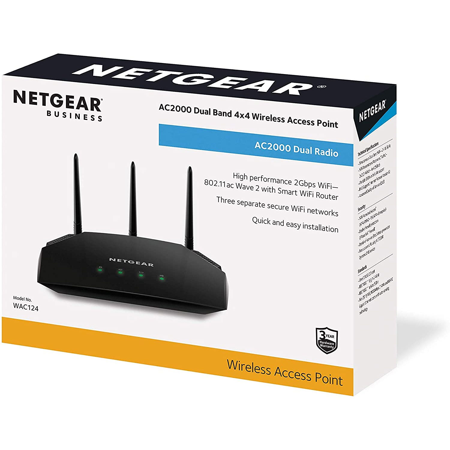 ACCESS POINT NETGEAR WAC124-100PES WIRELESS 2.4GHz/5GHz AC2000 300 Mbit + 5 porte FAST ETHERNET