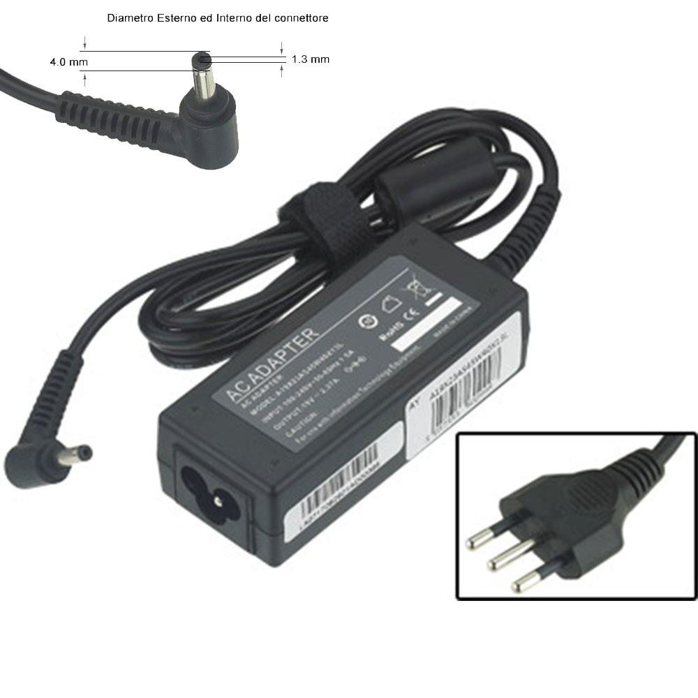 ALIMENTATORE PER NOTEBOOK ASUS COMPATIBILE 19 Volt - 45 Watt - 2.37 Ampere - 4.0*1.35mm - P553,X553 Transformer T300,Q302,TP300L,TX201LA TX201LA,F200,FX200 Zenbook BX21A,BX31A,U305FA,UX50