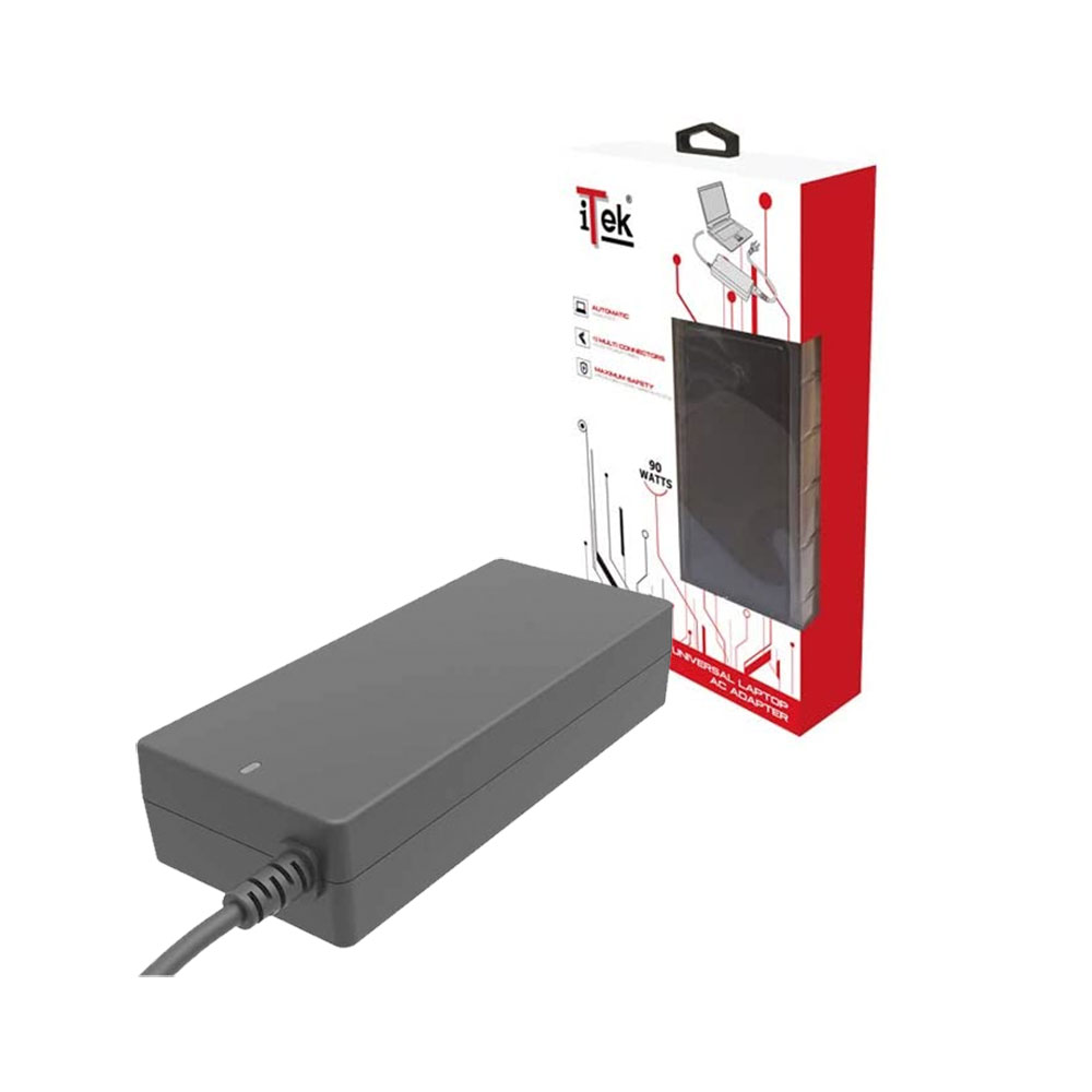 ALIMENTATORE ITEK ITNBAE90 UNIVERSALE PER NOTEBOOK 90W CON VOLTAGGIO AUTOMATICO 15/20VDC - 12 CONNETTORI