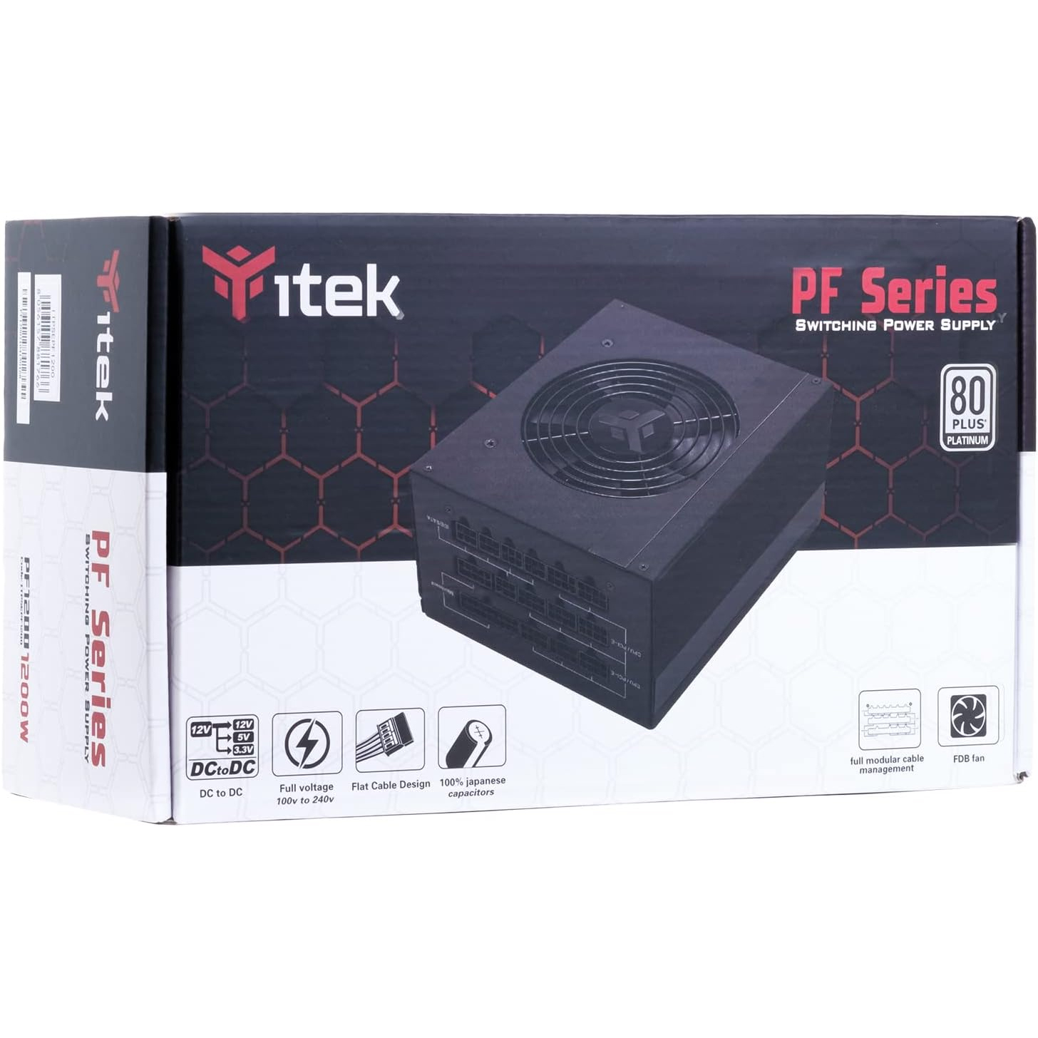 ALIMENTATORE ITEK PF1200 EVO 1200W ATX SATA 20/24 pin MODULARE 80Plus PLATINUM VENTOLA FDB DA 12CM  FULL BLACK RETAIL