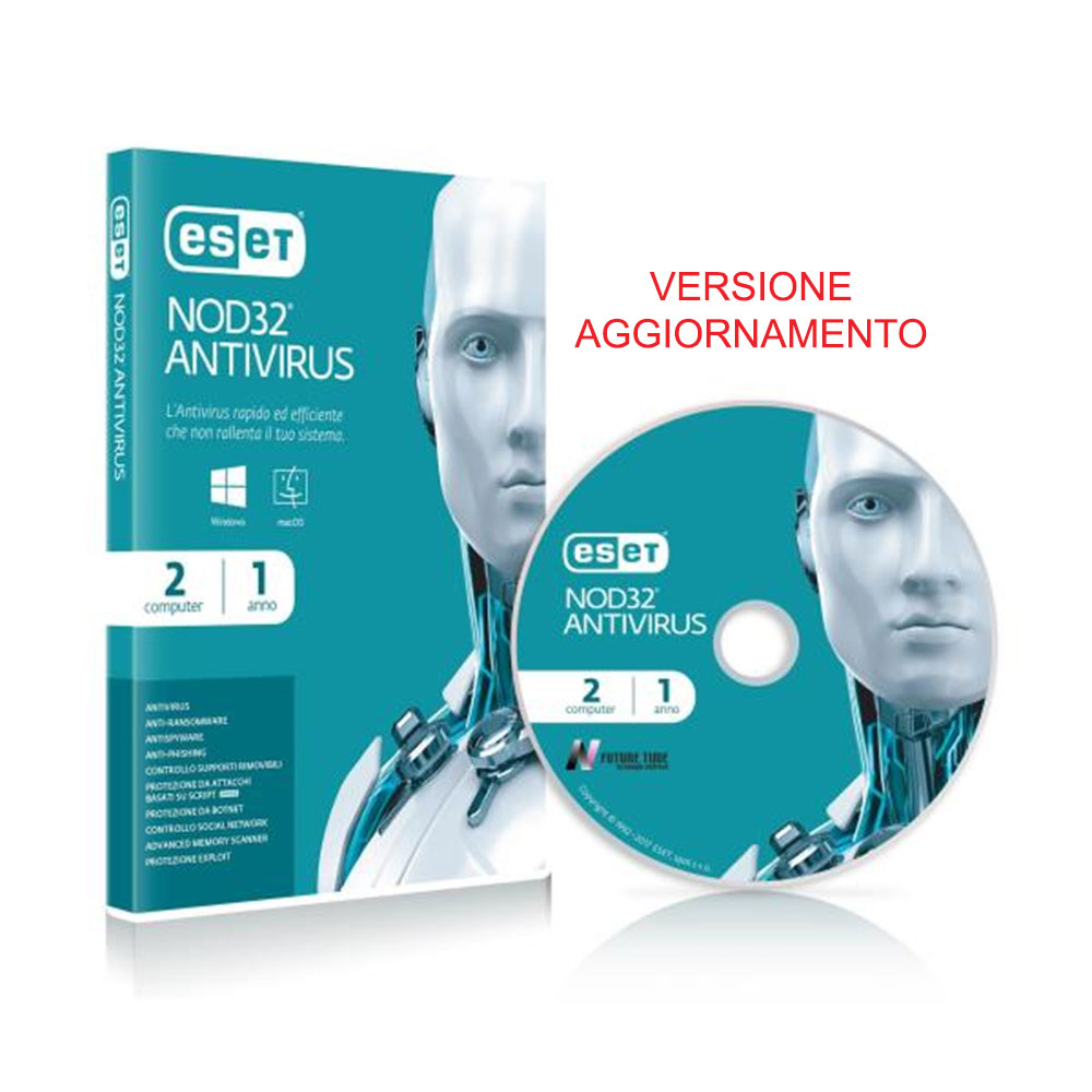 SOFTWARE ESET ANTIVIRUS NOD32 RINNOVO LICENZA PER 2PC RETAIL per Windows