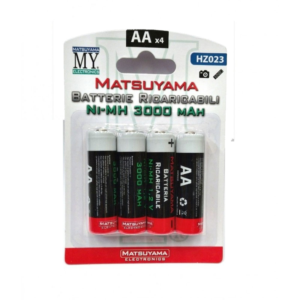 BATTERIE MATSUYAMA HZ023 STILO RICARICABILE Ni-MH AA 1,2v 3000mAh CONF. 4PZ