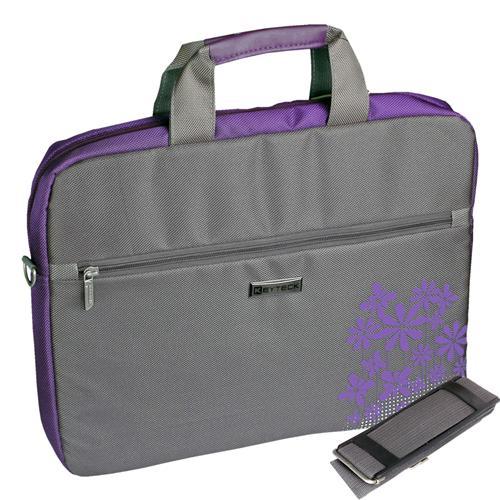BORSA KEYTECK PER NOTEBOOK 16.1" IN NYLON GRIGIA E VIOLA CON GRAFICA FLOREALE