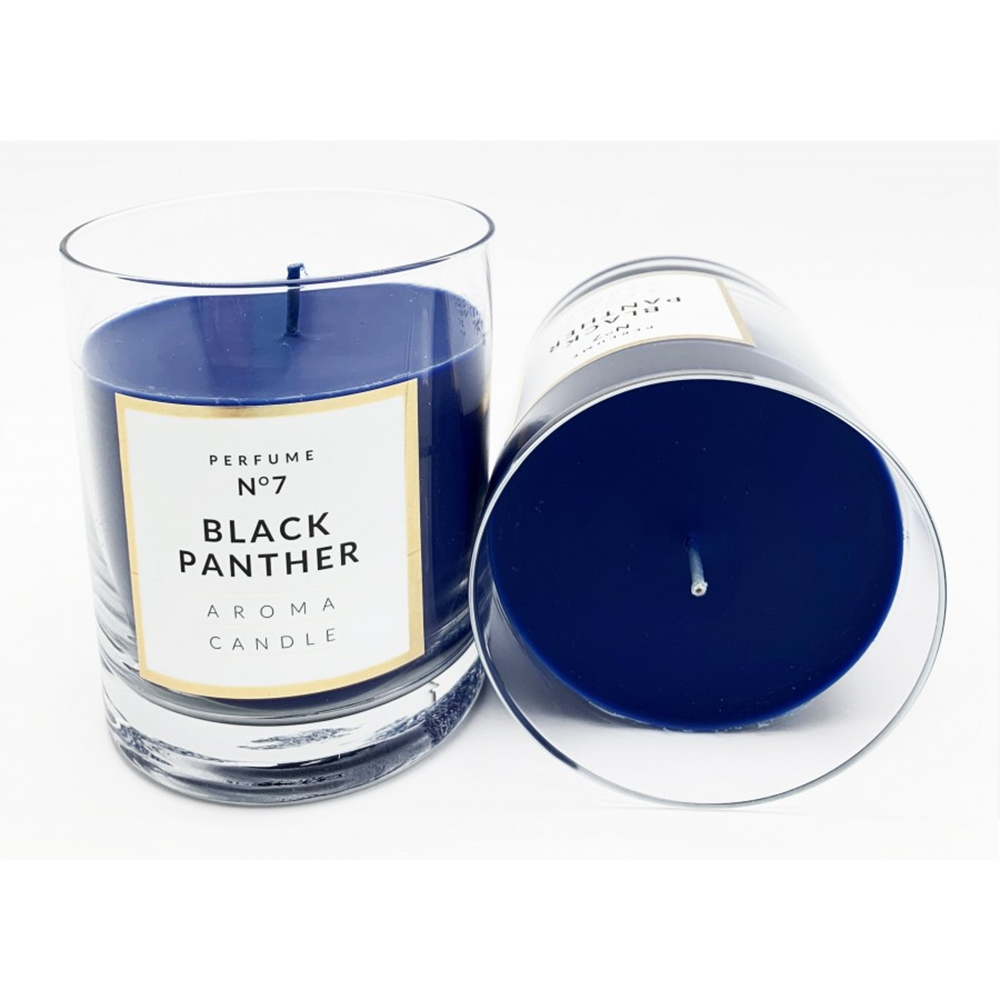 CANDELA PROFUMATA CLASSIC GLASS BLACK PANTER 250gr profumazione ciclamino e ribes