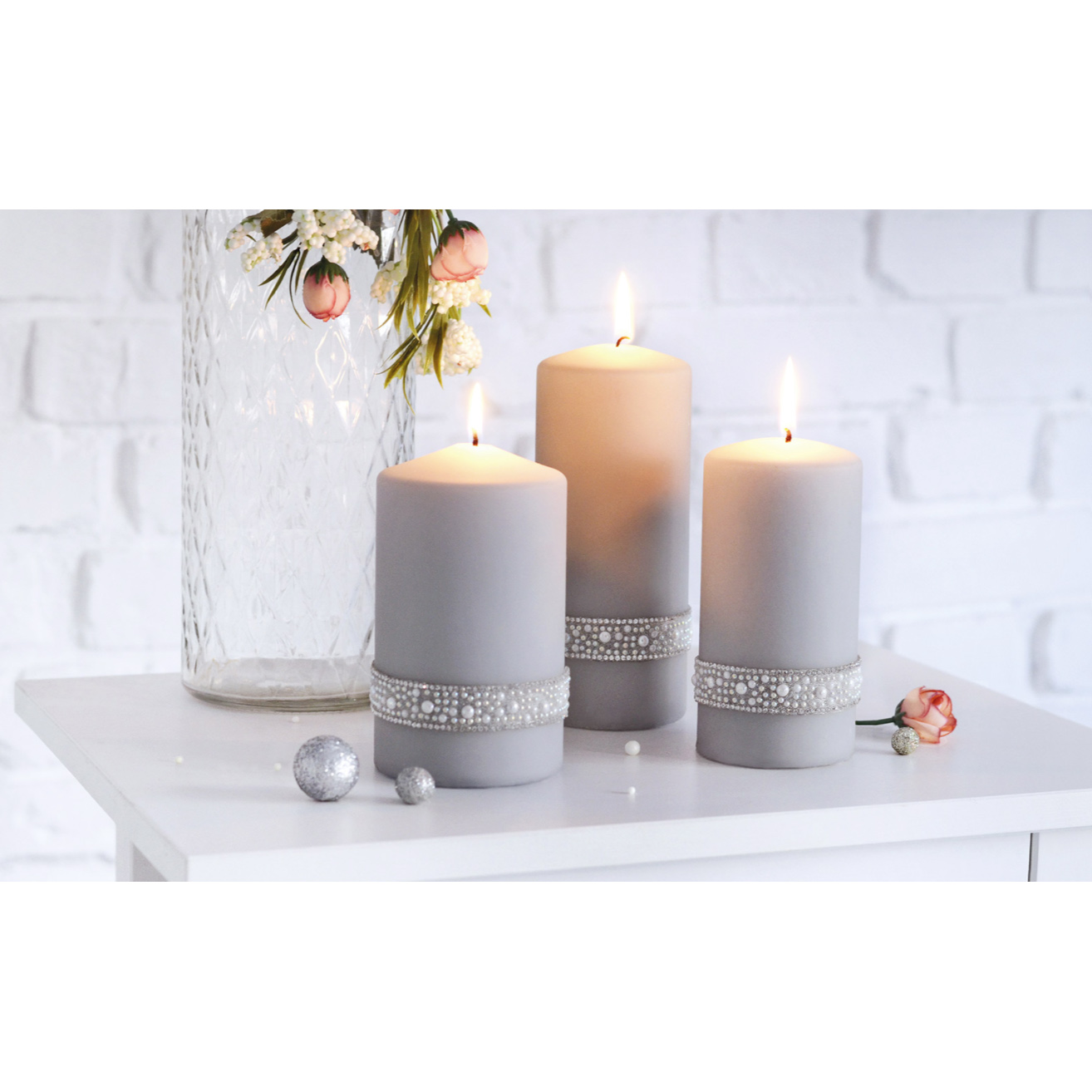 CANDELA PROFUMATA CRYSTAL PEARL COLORE GRIGIO