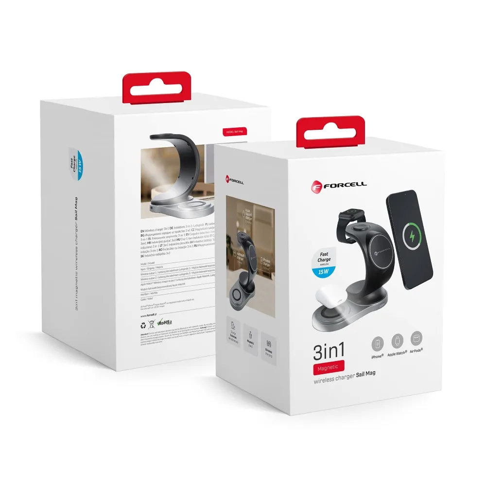 KIT FORCELL CARICATORE WIRELES Qi 3in1 15W SAIL MAG - IPHONE - WATCH - AIRPODS