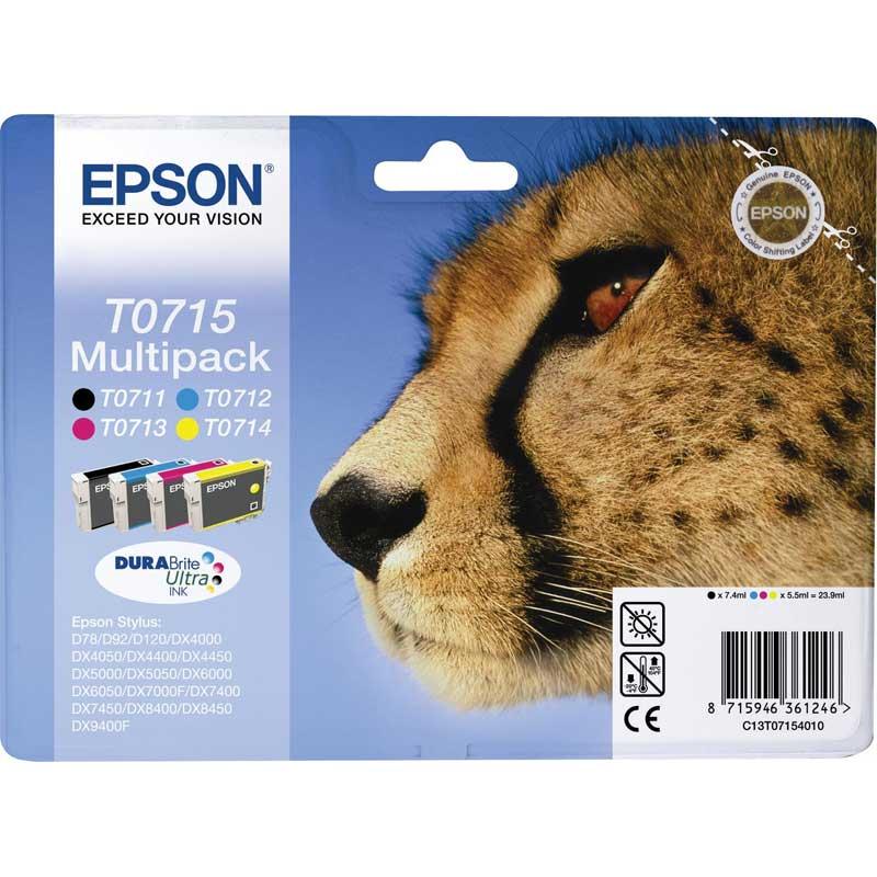 CARTUCCIA INK-JET EPSON MULTIPACK B-C-M-Y GHEPARD T0715 ORIGINALE C13T07154010 DX4000, SX115, SX205, BX300F