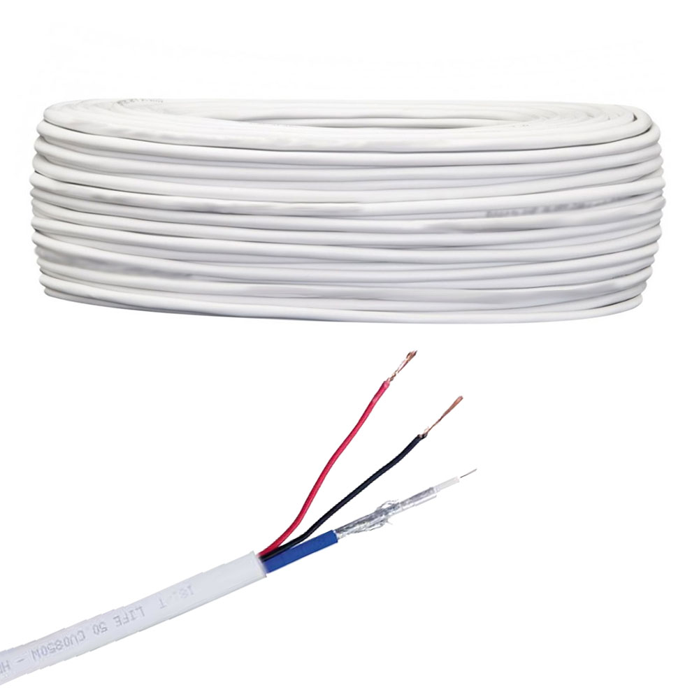 MATASSA CAVO COASSIALE LIFE GUAINA BIANCA VIDEO LSZH MINI RG59 + 2x0,50 ALIMENTAZIONE ADATTO PER CCTV 100MT - Made in Italy