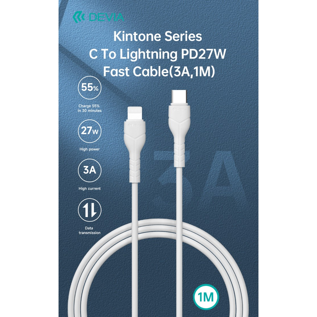 CAVO DATI E CARICA RAPIDA DEVIA PD 27W Type-C - Lightning 1MT KINTONE SERIES (3A) APPLE IPHONE E IPAD