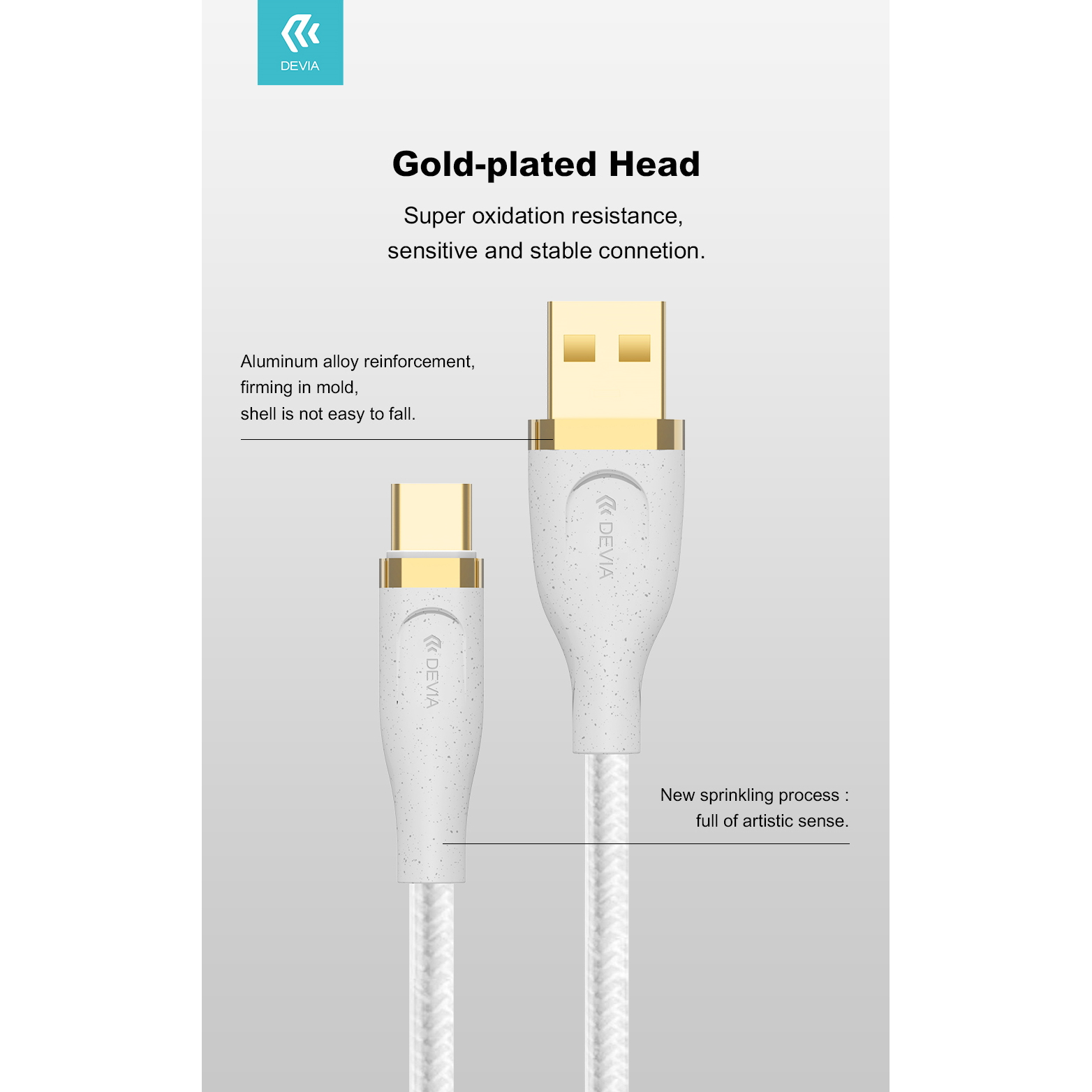 DEVIA CAVO STAR IN NYLON CARICA RAPIDA DA USB (A) TYPE-C (B) 1.5MT (2.4A) PER SMARTPHONE E TABLET ANDROID WHITE