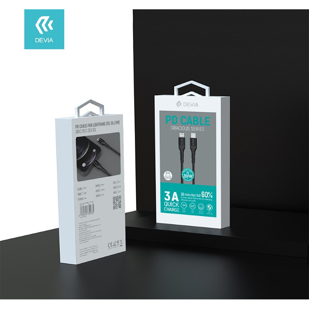 CAVO DATI E CARICA RAPIDA DEVIA PD 20W Type-C - Lightning 1.5MT LEGA DI ALLUINIO (3A) APPLE IPHONE E IPAD